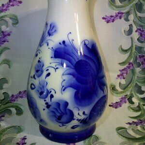 Russian Blue & White Vase Floral Vase Gzhel like Unused